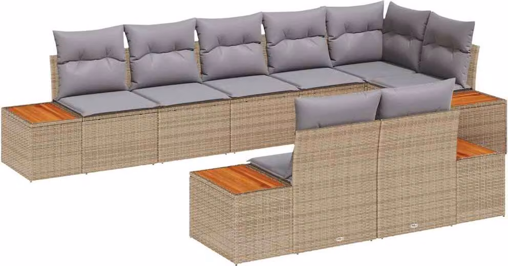 Set Divano da Giardino con cuscino 8 pcs Beige Poly Rattan
