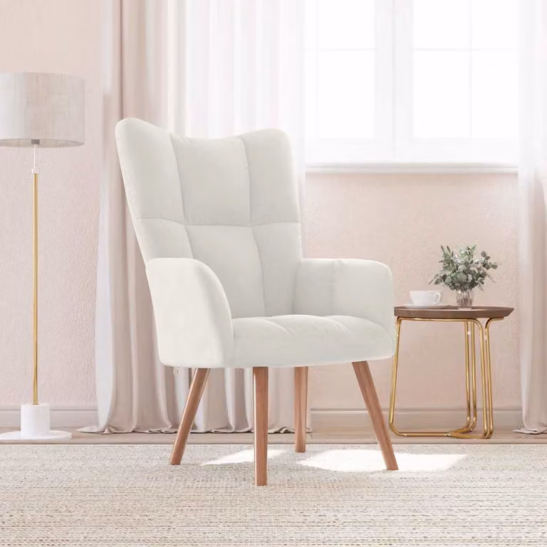 Sedia Relax vidaXL in Velluto Bianco Crema con Braccioli e Struttura Moderna