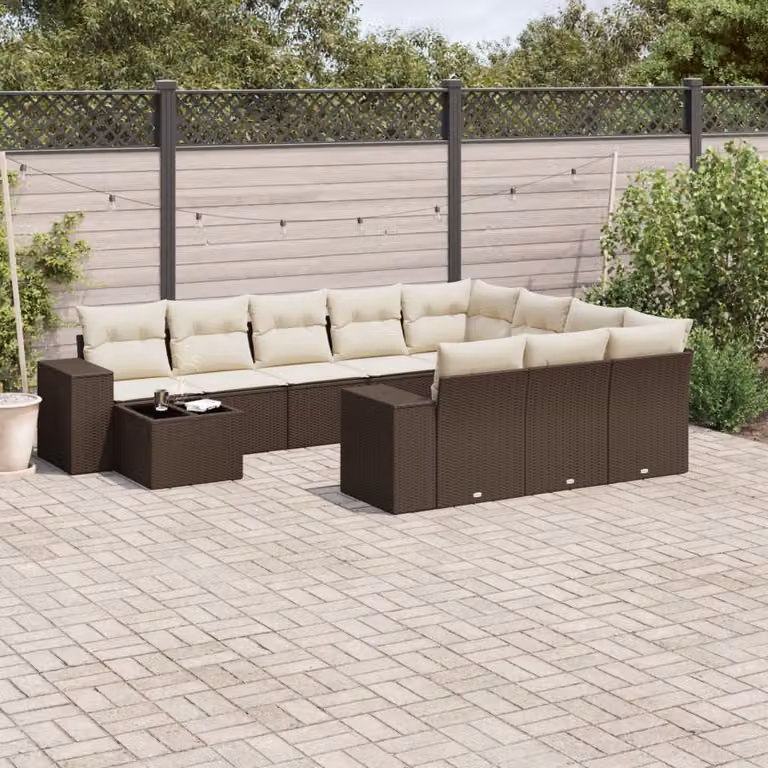 vidaXL Set Divani da Giardino 11 pz in Polyrattan Marrone con Cuscini e Tavolino da Esterno