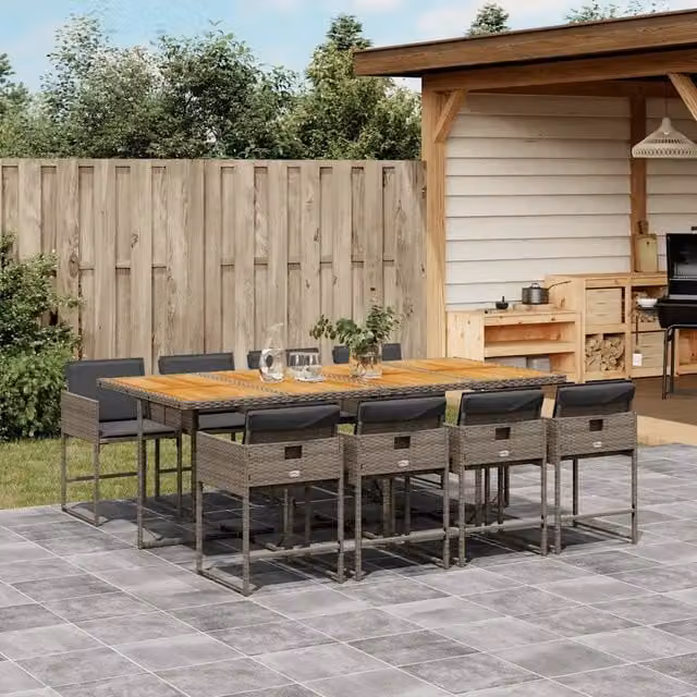 Set da Pranzo da Giardino 9 pz con Cuscini in Polyrattan Grigio 3211286