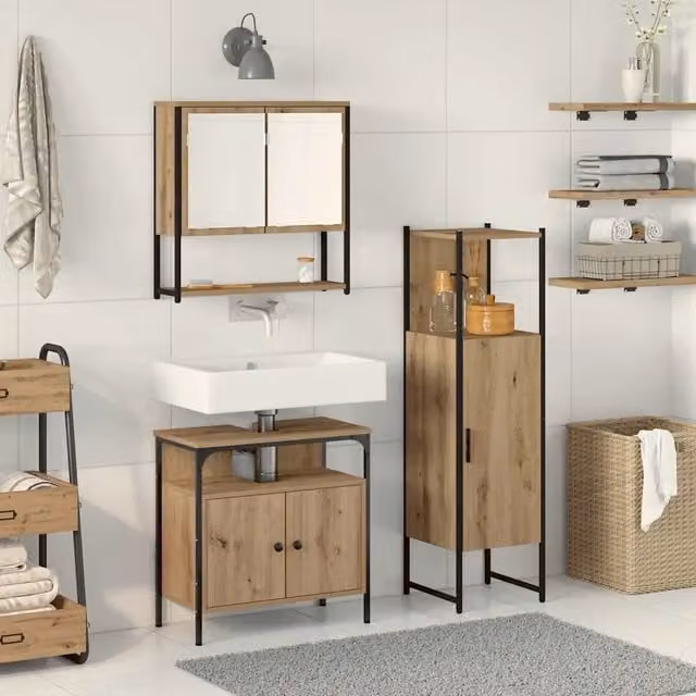 Set di mobili per il bagno 3 pz Marrone Legno ingegnerizzato 3334377