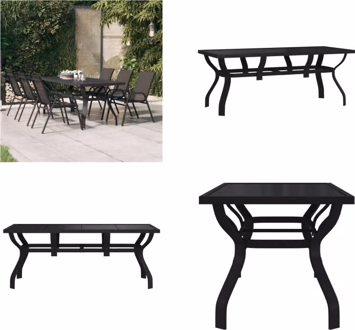 vidaXL Tavolo da giardino nero 180x80x70 cm in acciaio e vetro - Tavolo da giardino - Tavoli da giardino - Tavolo da esterno - Tavolo da esterno