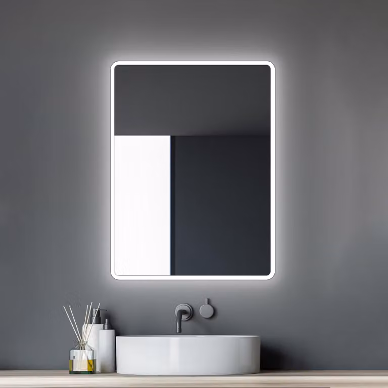 Specchio da bagno a LED, 80x60 cm, luce bianca neutra, cornice in alluminio