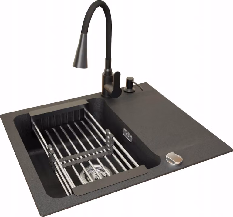 Franke Orion Oid 611-62 Lavabo al quarzo onice nero Rubinetto Flexo