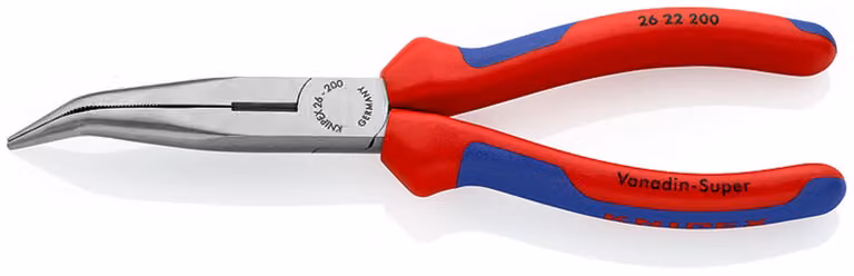 KNIPEX 26 22 200 SB Pinza a becchi tondi con tagliente (pinza a becco di cicogna) con impugnatura multicomponente nera atramentata 200 mm (scheda SB/blister)