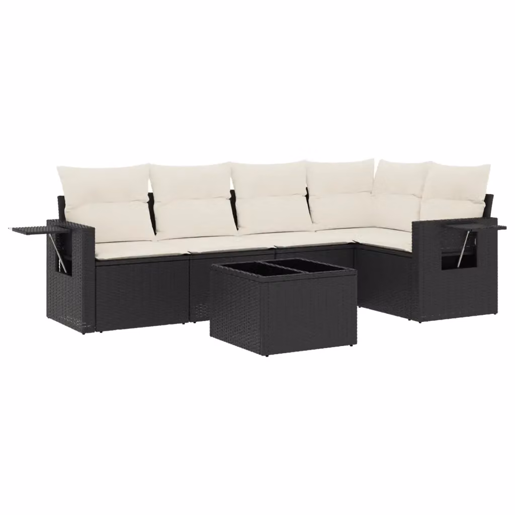 Set Divano da Giardino vidaXL 6 pz in Polyrattan Nero con Cuscini e Tavolino da Esterno a Forma di L – 2
