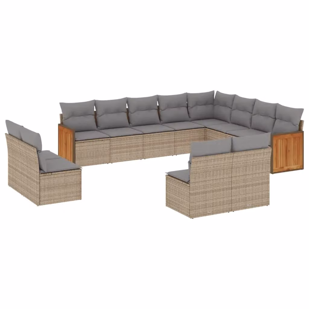vidaXL Set Divani da Giardino a Forma di U in Polyrattan e Legno di Acacia con Cuscini Beige e Grigio – 2