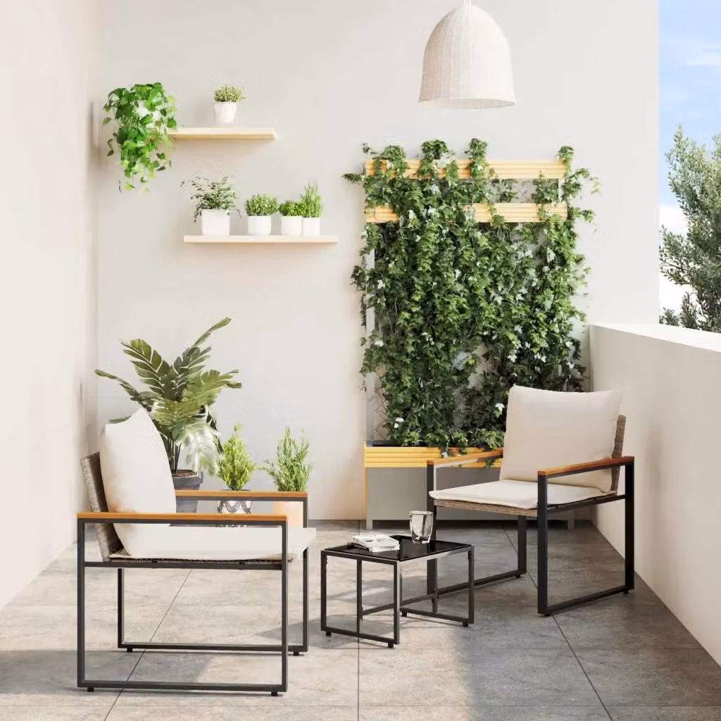 Set Salotto da Giardino DESIGN IN in Polyrattan Beige e Bianco con Poltrona Lounge, Tavolino da Caffè e Cuscini Imbottiti – 2