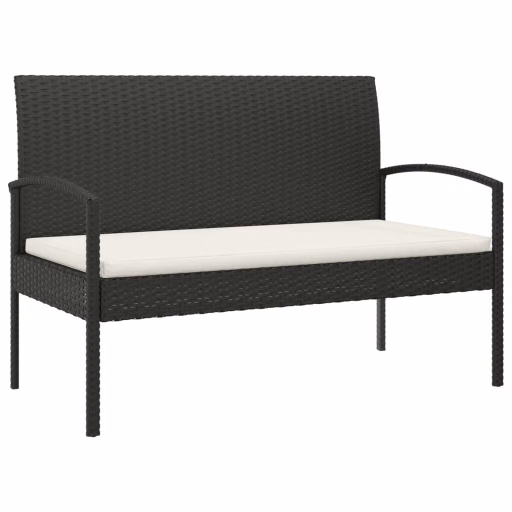 Panca da Giardino con Cuscino Nera 105 cm in Polyrattan