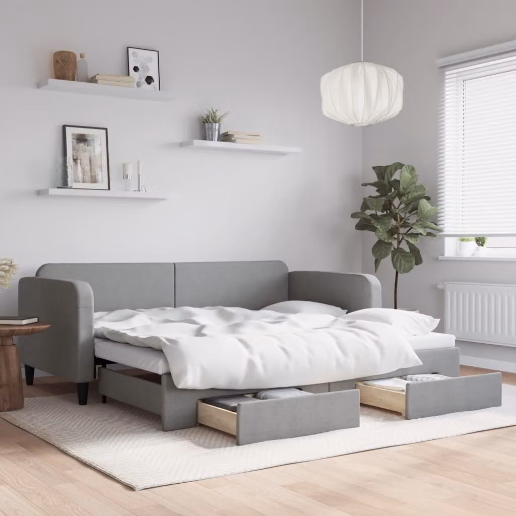 Maison Exclusive - Divano letto estraibile con cassetti, grigio chiaro, 90x200 cm, tessuto