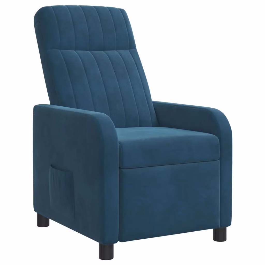 Poltrona reclinabile relax in velluto blu con braccioli e design moderno – 2