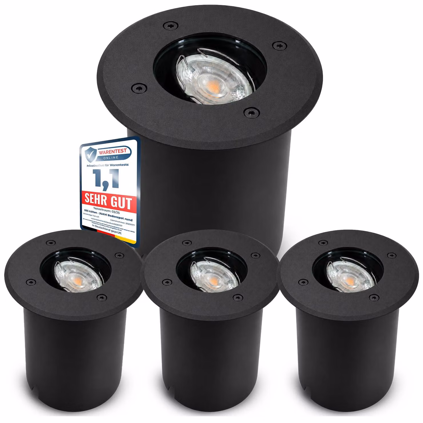 Fari da incasso a pavimento, grado di protezione IP67, set da 4, colore nero, forma rotonda, attacco GU10
