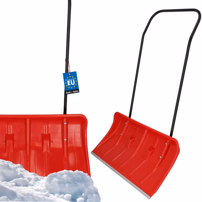 KOTARBAU® Pala da neve con ruote Pala da neve 80 cm Vassoio per neve con bordo in profilo di alluminio Pala da neve con manico in metallo Rosso Lama da neve