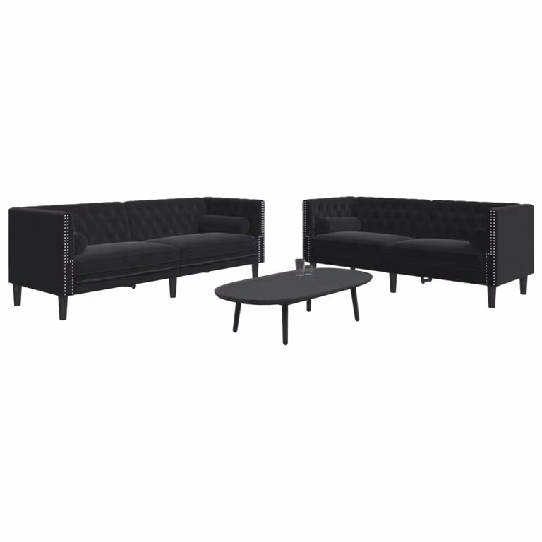 Maison Exclusive - Set divano Chesterfield a 2 posti con cuscini per il collo, in velluto nero