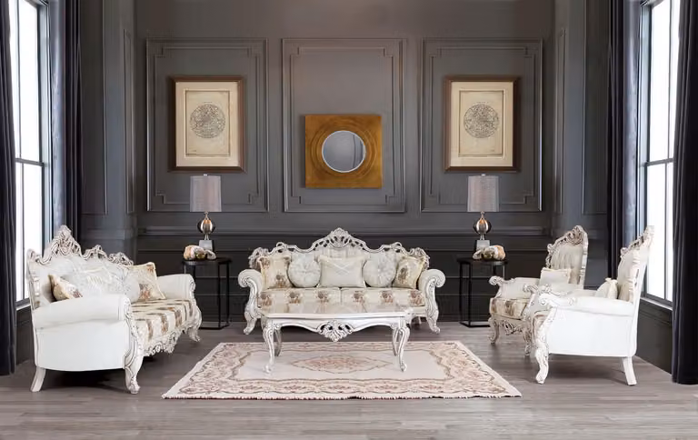 Barock Weiß Sofagarnitur Couch Sofa Polster Möbel Sessel Tisch 5tlg.