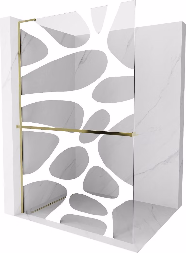 Mexen Kioto+ L parete doccia con mensola Walk-in 120 x 200 cm, onda bianca, oro - 800-120-123-50-97