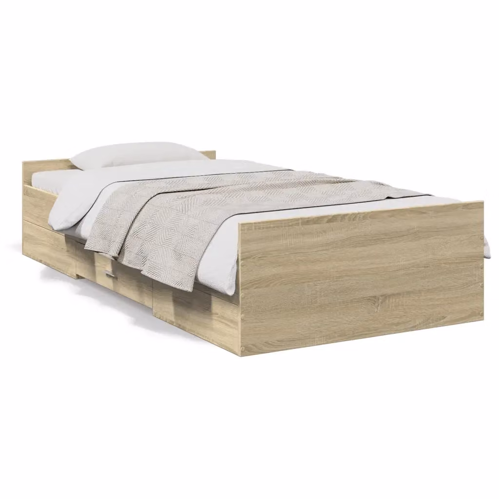 Letto con cassetti vidaXL in legno rovere color marrone L 90 cm x P 200 cm – 2