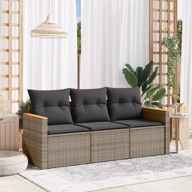 Maison Exclusive - Set Divani da Giardino 3 pz con Cuscini Grigio in Polyrattan