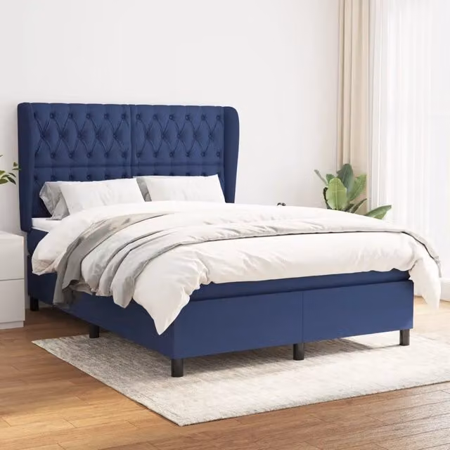 Letto Ibrido vidaXL con Giroletto a Molle e Materasso Blu e Bianco L/P: 140 x 200 cm