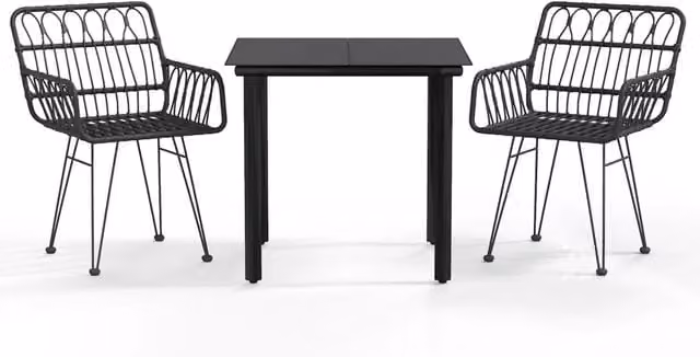 Set da Pranzo da Giardino 3 pz | Set Salotto da Giardino Nero in Polyrattan