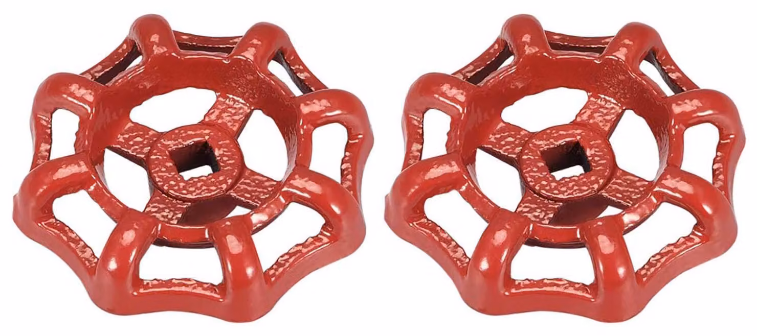 Set di 2 manopole per rubinetto, dimensioni 7x7 mm, diametro 64 mm, colore rosso, in ghisa