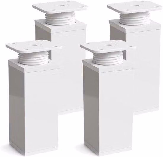 Set di piedini per mobili di design MFV1 | 4 pezzi | Regolabili in altezza | Profilo quadrato: 40 x 40 mm | Bianco | Altezza 100 mm (+ 20 mm) | Con viti per legno di alta qualità
