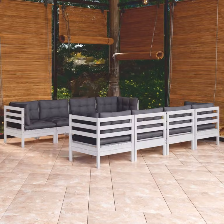 The Living Store Set da giardino 9 pezzi con cuscini in legno di pino massiccio
