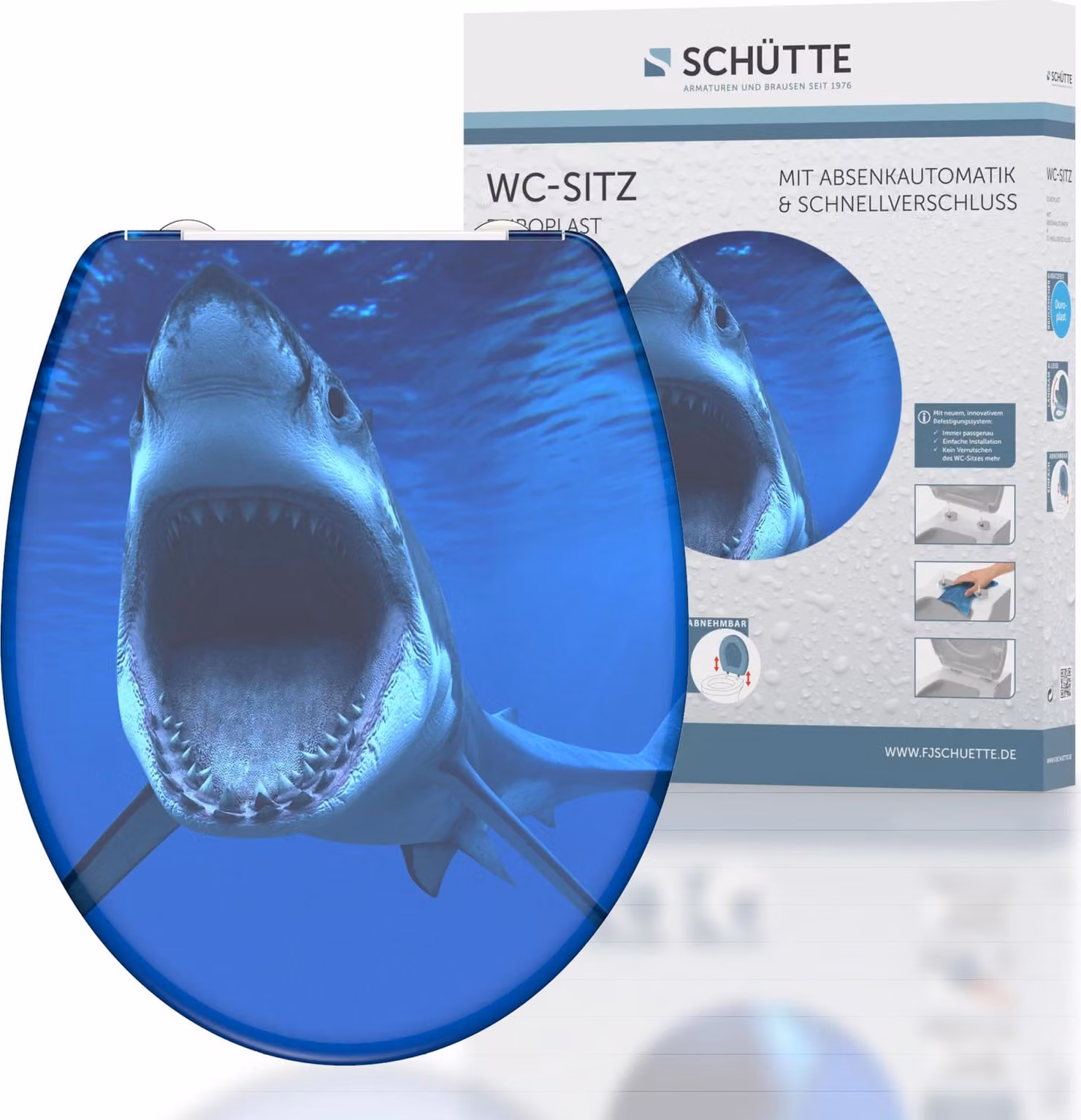Sedile WC SCHÜTTE SHARK, sedile WC in duroplast con chiusura morbida e sgancio rapido, sedile WC