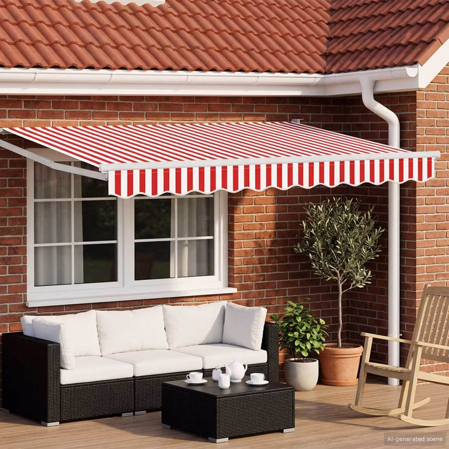 Tettuccio elettrico retrattile vidaXL in alluminio con tendalino in poliestere rosso e bianco L: 3 m x P: 2,5 m