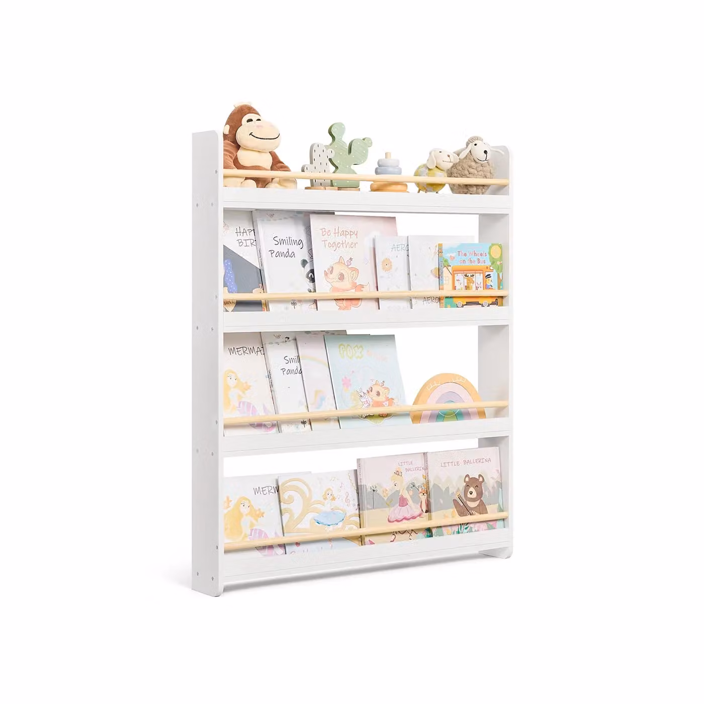 Libreria per bambini a parete multistrato, Bianco + Naturale / 4 Ripiani (80l cm)