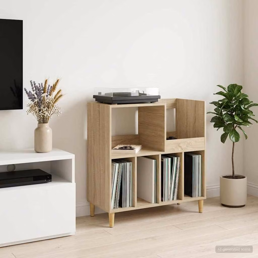 vidaXL Supporto per giradischi moderno in legno color rovere sonoma, L 82 cm x P 39,5 cm x H 82,5 cm