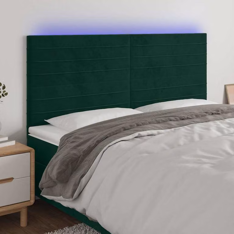 Testiera per letto vidaXL in velluto verde con illuminazione LED e porta di ricarica USB, L: 180 cm, P: 5 cm, H: 118-128 cm