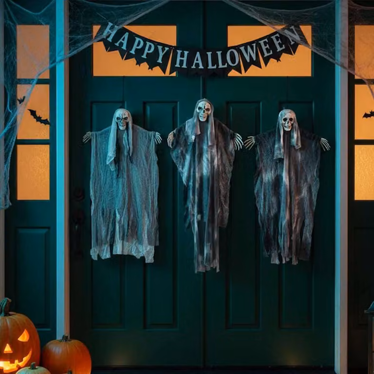 Set di 3 fantasmi appesi per Halloween vidaXL, colore nero, in poliestere, L 66 cm x H 110 cm