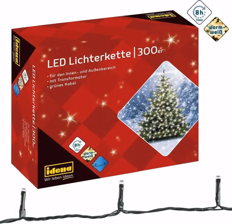 Idena 30441 Idena 300er LED Lichterkette grün 37,9 m
