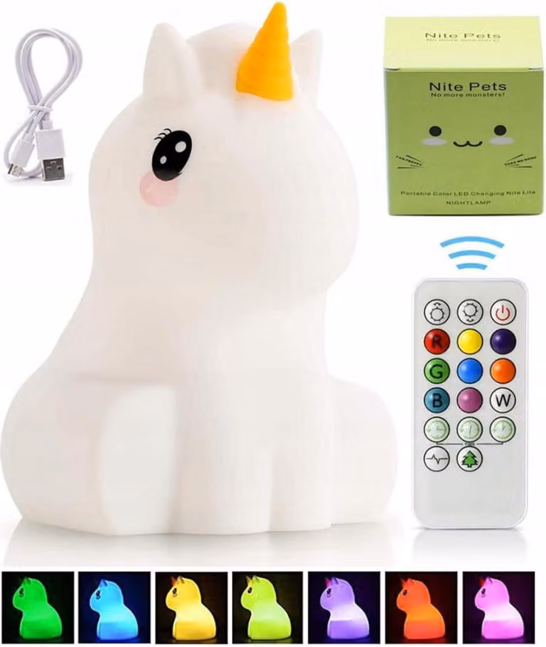 Lampada da comodino - LED RGB - Unicorno - Silicone - 9 colori - 3 modalità - durata delle batterie fino a 25 ore