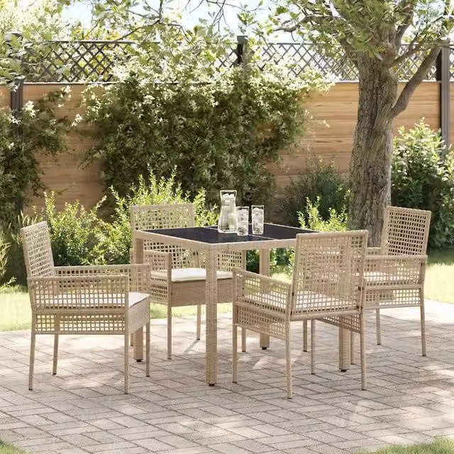 Set da Pranzo per Giardino 5 pz Beige polyrattan 3334888