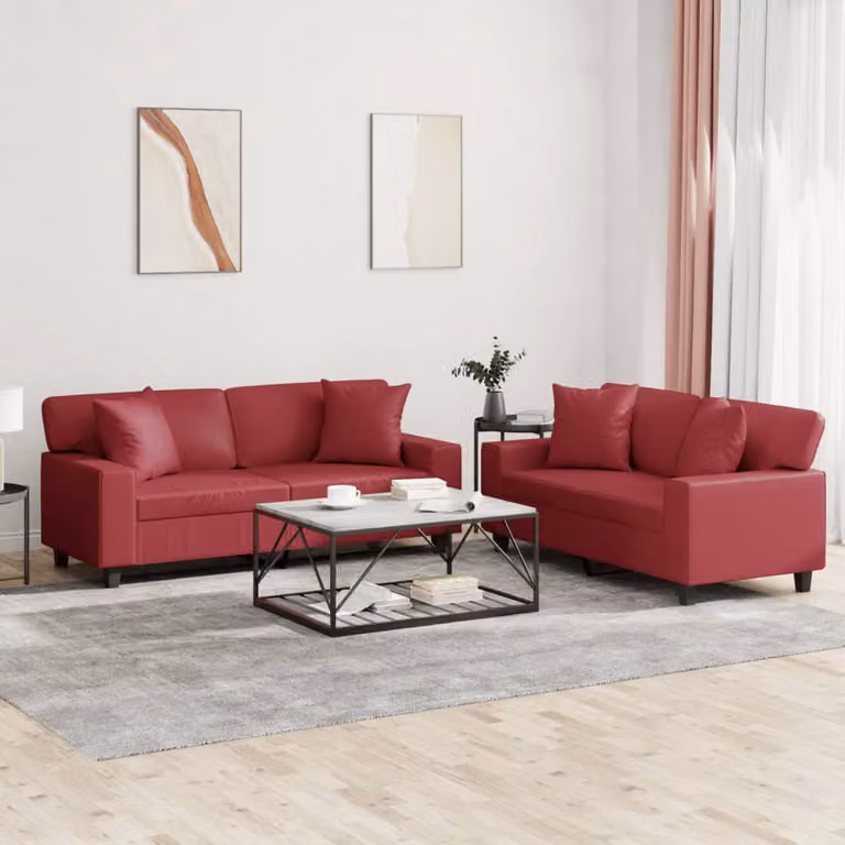 Set di 2 divani vidaXL in similpelle rosso con cuscini per il tuo soggiorno