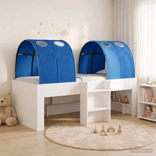 Letto con Tunnel 3 pz Bianco e Blu Legno ingegnerizzato 3423571