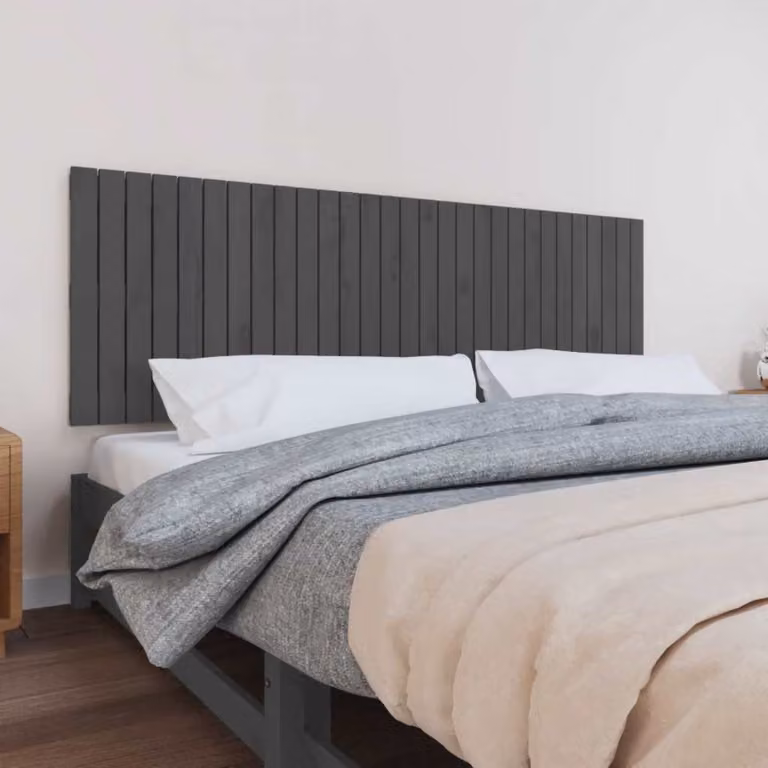 Testiera da parete vidaXL in legno massello di pino grigio, L: 185 cm, H: 60 cm, P: 3 cm