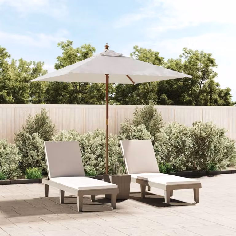 Ombrellone da giardino vidaXL con palo in legno e copertura in poliestere, colore sabbia, L: 198 cm, P: 198 cm, H: 231 cm