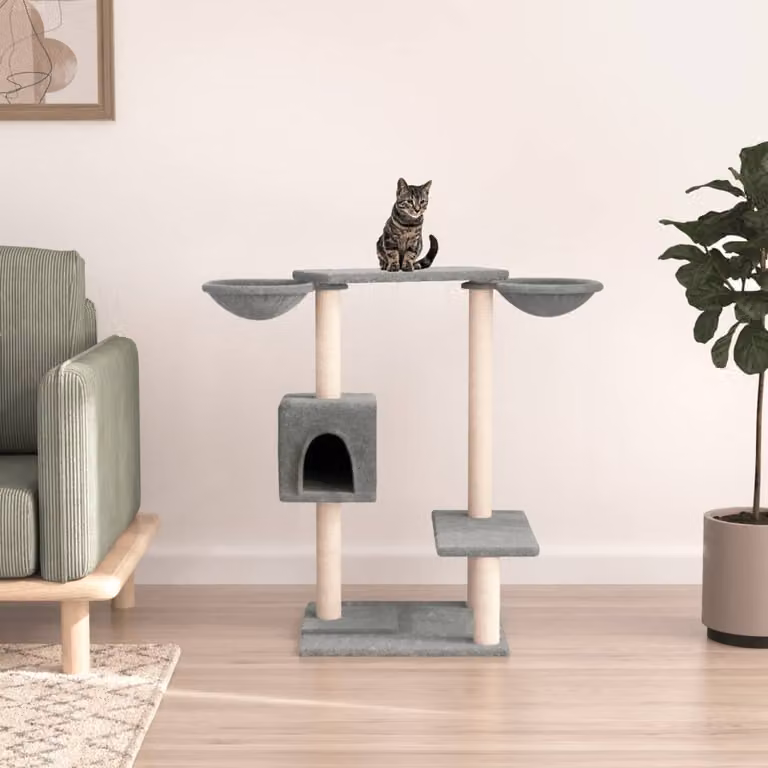 Albero per gatti vidaXL con tiragraffi in sisal e cuccia, Grigio, Altezza: 82 cm