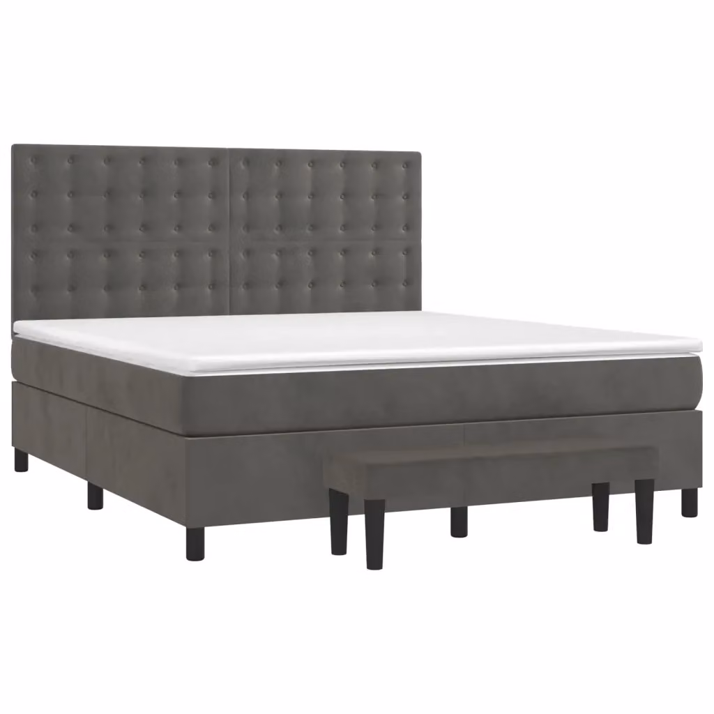 vidaXL Giroletto a Molle con Materasso Ibrido in Velluto Grigio L: 180 cm, P: 200 cm, H: 128 cm – 2