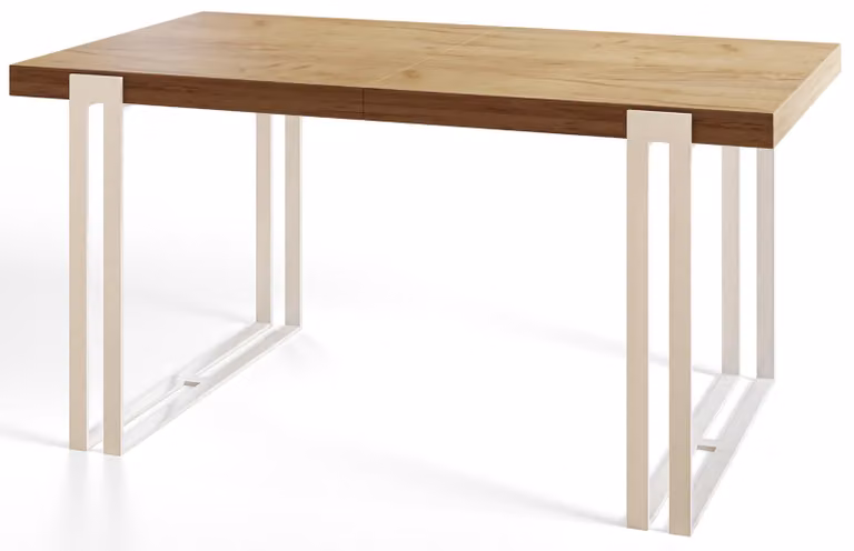 Tavolo da pranzo rettangolare allungabile rosa, tavolo da salotto moderno 120-220 x 80 x 77 cm, modello Craft con gambe in metallo bianco