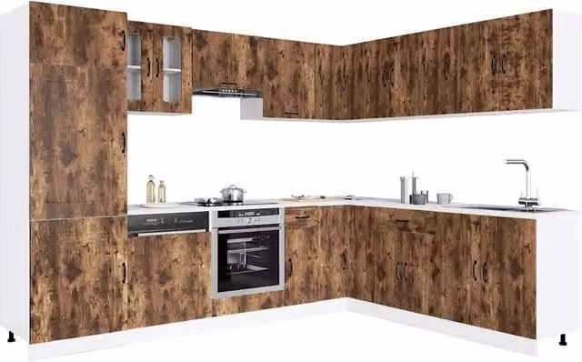 Set di mobili da cucina moderno vidaXL in legno e vetro marrone con ante a battente