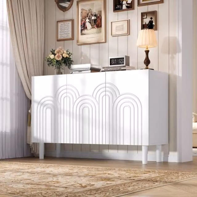 Credenza e madia con 3 ante e 5 ripiani regolabili per soggiorno ingresso e ufficio in MDF bianco 120 × 38,5 × 79 cm