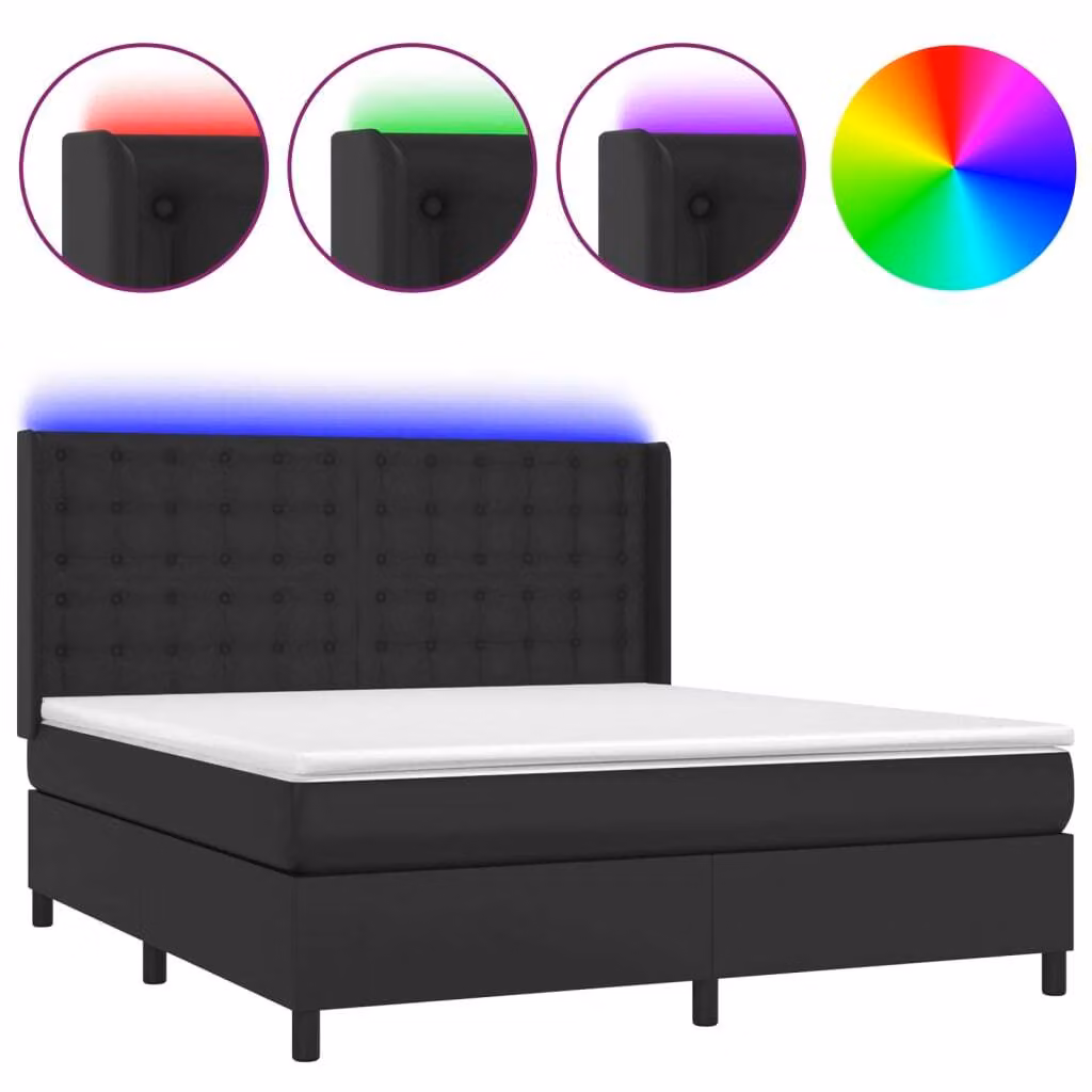 Giroletto a Molle con Materasso e LED Nero 180x200cm Pelle finta