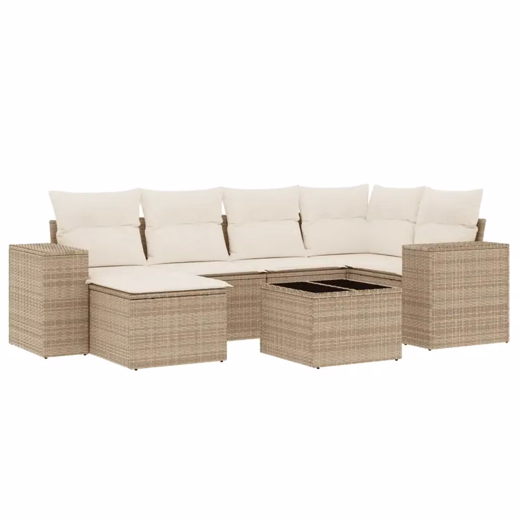 vidaXL Set Divani da Giardino 7 pz in Polyrattan con Cuscini Beige e Tavolino – 2