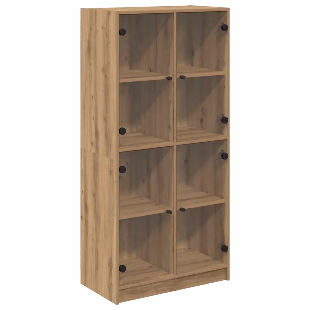Credenza moderna vidaXL in legno color rovere con ante in vetro per soggiorno e sala da pranzo L/P/H: 68 x 37 x 142 cm – 2