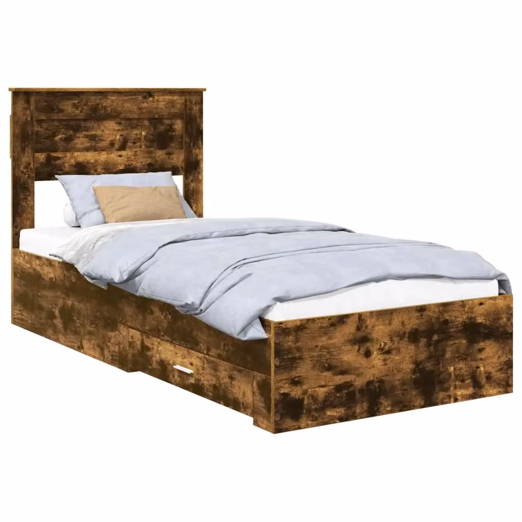 Struttura del letto con cassetto vidaXL in legno Rovere fumé, L 100 x P 200 cm – 2