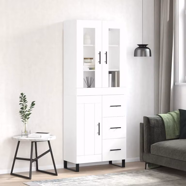 vidaXL Credenza Moderna Bianca con Ante e Ripiani Interni L: 69,5 cm, P: 34 cm, H: 180 cm